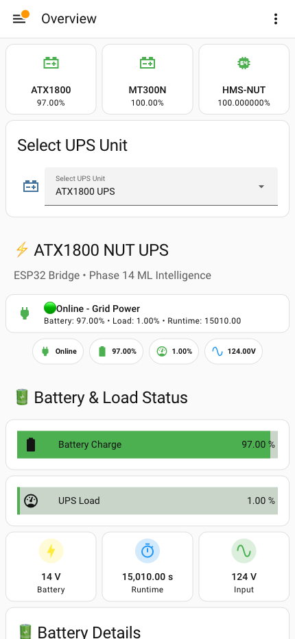 APC UPS dashboard in Home Assistant — battery, load, runtime and voltage